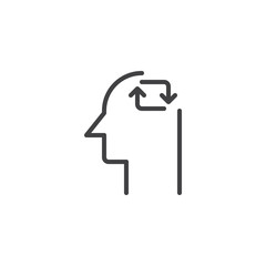 Human head recycle arrows outline icon. linear style sign for mobile concept and web design. Profile reload simple line vector icon. Symbol, logo illustration. Pixel perfect vector graphics