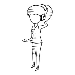sketch of Woman standing and Talking on Cellphone over white background, vector illustration