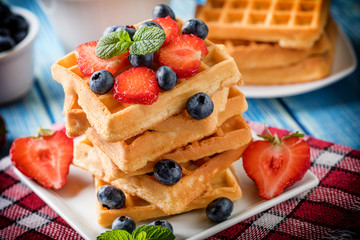 Waffles with berries.