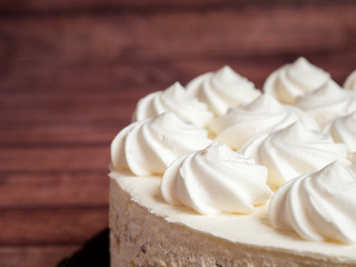 Delicious light ice cream cake with roses cream