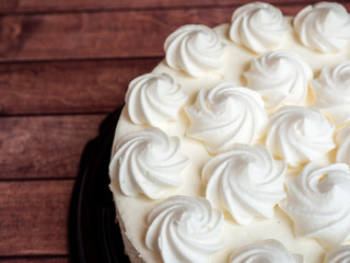 Delicious light ice cream cake with roses cream