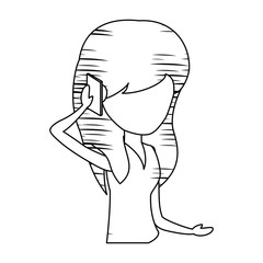 sketch of avatar Woman Talking on Cellphone over white background, vector illustration