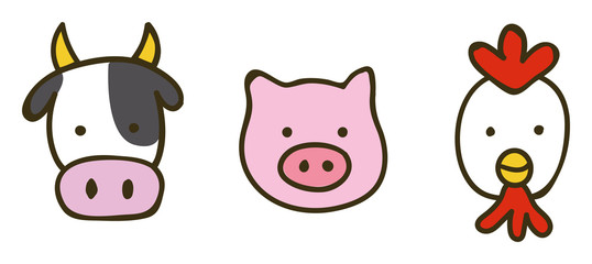 牛・豚・鶏のイラスト素材
