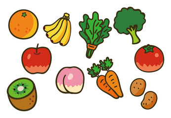 野菜と果物のイラスト素材セット