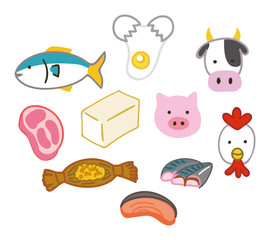 たんぱく質を多く含む食品のイラスト素材セット