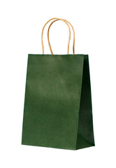 Green paper bag with handles isolated on white background. copy space