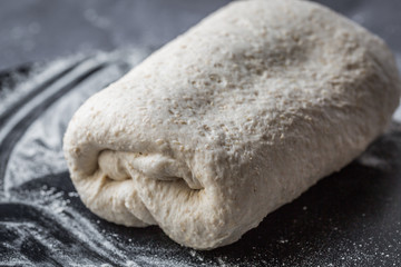 Dough on natural rye ferment. With bran. Alive. Natural. Without yeast. The concept of a healthy diet.