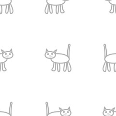Monochrome seamless pattern with grey cats. Hand drawn pets. Cute vector background