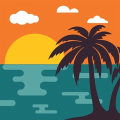 Beach sunset sun palm tree