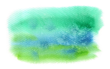 Emerald green, turquoise blue and warm lime green backdrop painted in watercolor on clean white background - 197466995
