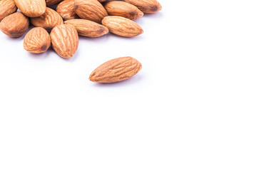 Salted almonds on white background