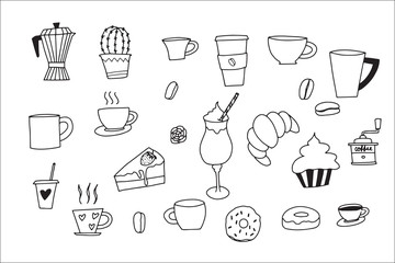 Doodle hand drawn with Coffee icons doodle set. vector illustration.