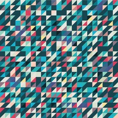 Abstract image in the form of a mosaic. Seamless texture of turquoise and red shades of triangles