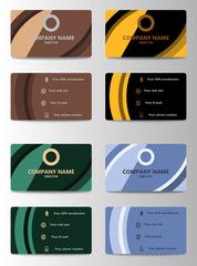 Set of personal horisontal id cards with identification elements, photo, phone, email and GPS location information