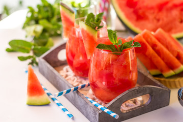 Watermelon cocktail with fresh watermelon slices