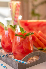 Watermelon cocktail with fresh watermelon slices