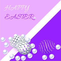 Easter greeting card, a banner on a purple pink background with pearls. Vector illustration - 197471562
