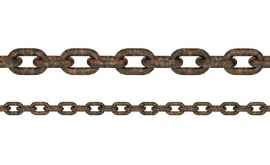 Old rusty chain isolated on white with clipping path