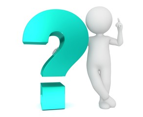 interrogation point 3d question mark with pointing stick figure man