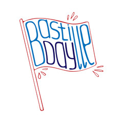 Unique illustration with a hand-drawn lettering for the Bastille Day. Flag. June 14.