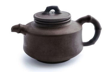 A brown ceramic  Chinese tea pot isolated on white background