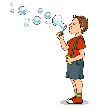 Child blowing bubbles pop art vector illustration