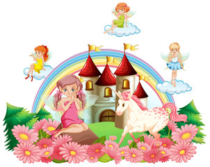 Fairies and unicorn at the palace garden