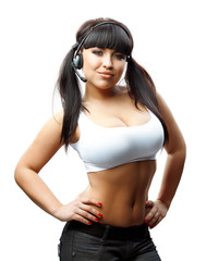 Sexy girl in headphones isolated on white background