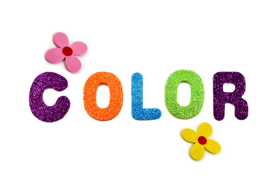 Colored inscription Color stock images. Colorful lettering on a white background. Decorative multi-colored inscription