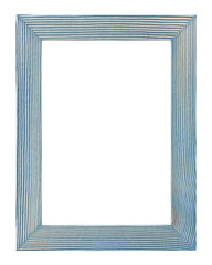 Empty blue wooden photo frame isolated on white background