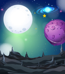 Background scene with fullmoon and stars in space
