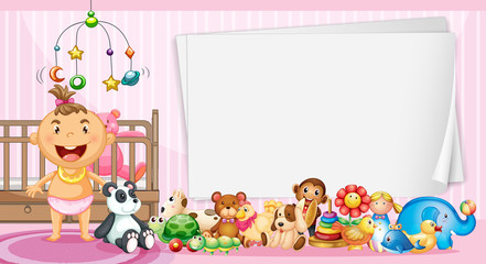 Border template with baby and toys