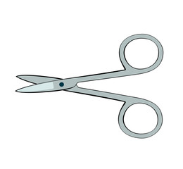 Vector illustration, flat cartoon small nail scissors with metal handles isolated on white background