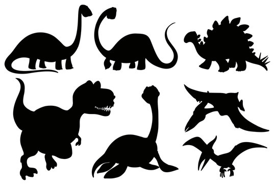 Silhouette dinosaurs on white background