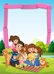 Border template with family having picnic in park