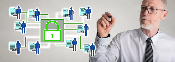 Businessman drawing personal data security concept