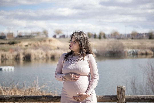 Pregnant woman posing shortly before giving birth