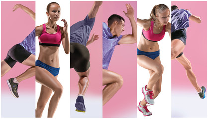 The studio shot of high jump athlete is in action