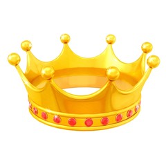 King's crown made of gold with red rubies isolated on white background 3d illustration