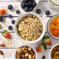 Tasty Ingredients for healthy food breakfast.