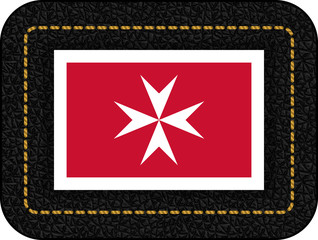 Flag of Malta. Version with Maltese Cross. Vector Icon on Black Leather Backdrop