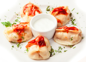 Meat dumplings with sauces