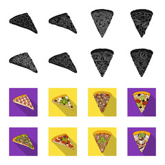 A slice of pizza with different ingredients. Different pizza set collection icons in black,flet style vector symbol stock illustration web. © pandavector
