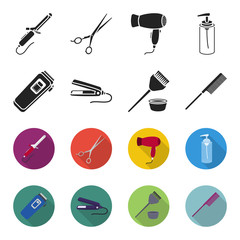 Trim, hair coloring, comb, straightener. Hairdresser set collection icons in black,flet style vector symbol stock illustration web. © pandavector