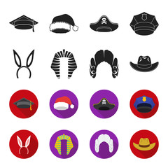 Rabbit ears, judge wig, cowboy. Hats set collection icons in black,flet style vector symbol stock illustration web. © pandavector