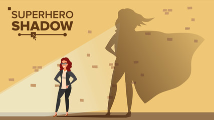 Businesswoman Superhero Shadow Vector. Emancipation, Ambition, Success. Leadership Concept. Creative Modern Business Superhero. Flat Cartoon Illustration © PikePicture