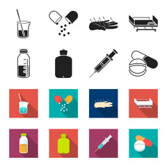 Solution, warmer, syringe, pills.Medicine set collection icons in black,flet style vector symbol stock illustration web. © pandavector