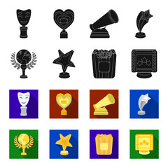 A gold prize in the form of a star, a gold globe and other prizes.Movie awards set collection icons in black,flet style vector symbol stock illustration web. © pandavector