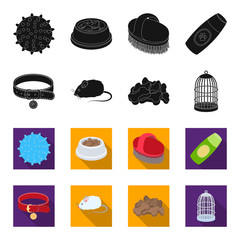 A collar, a forage, a toy, a cage and other products of the zoo store.Pet shop set collection icons in black,flet style vector symbol stock illustration web. © pandavector