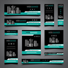 Vector banner, header or print ready flyer and card template set in many sizes